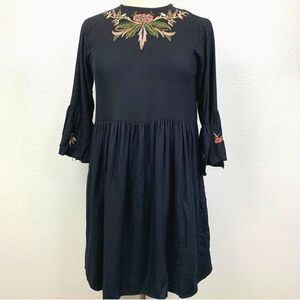 Zara Basic, Embroidered Black Mini Dress